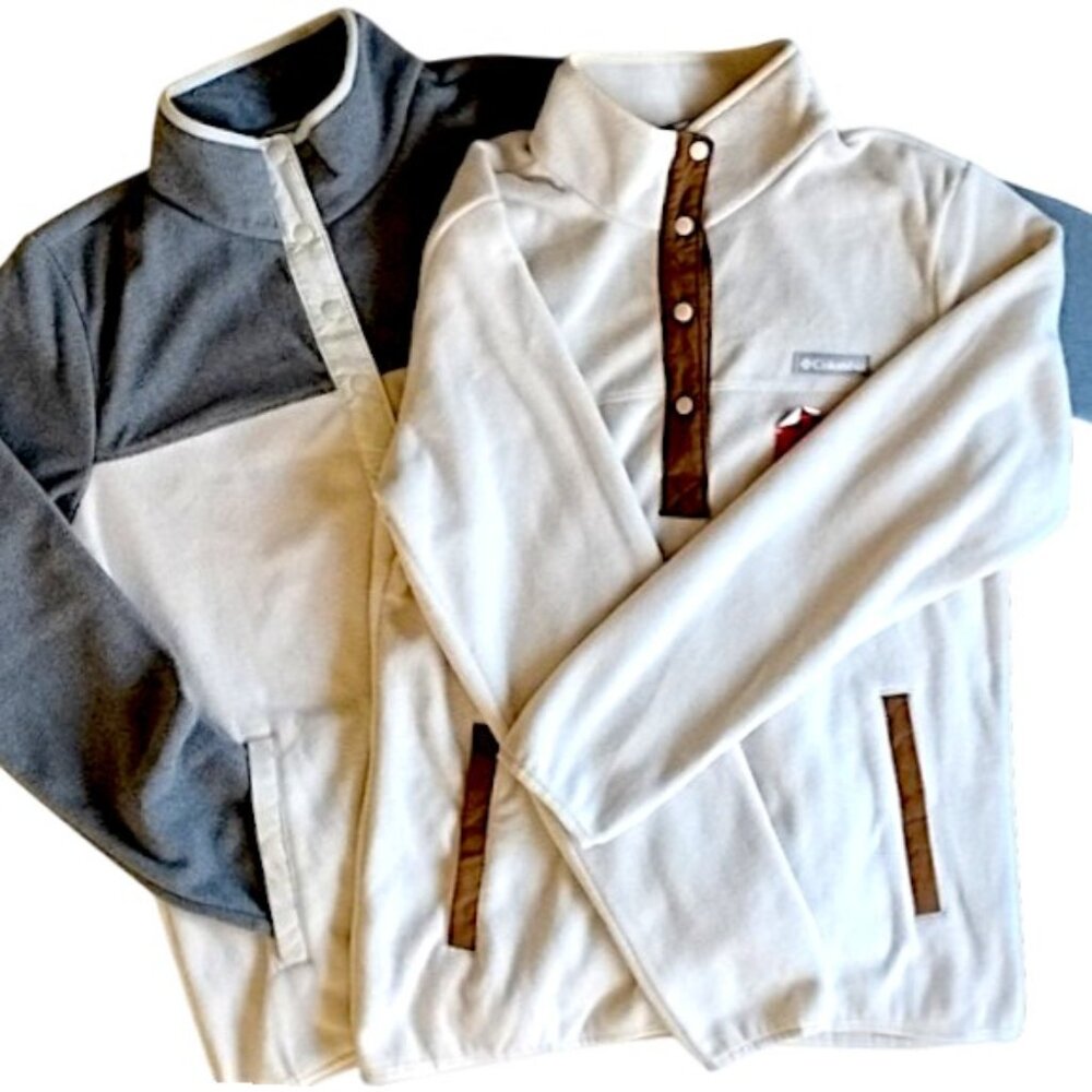2 NWT Columbia Benton Springs Fleece Half Snap Pullover M Chalk Camel Grey